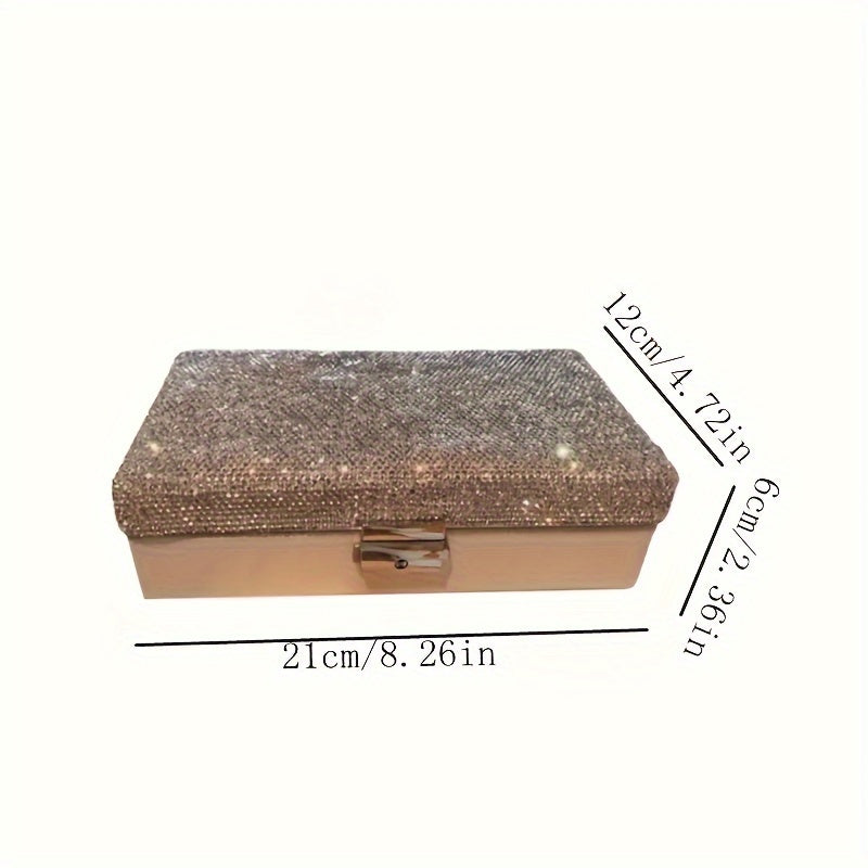 1pc Luxury Jewelry Box with Lock - Large Capacity Jewelry Organizer Case, Elegant White Exterior & Sparkling Rhinestone Interior, Secure Locking Lid for Necklace, Ring, Earrings, Bracelet Storage - Perfect Gift for Women, Birthday, Anniversary,