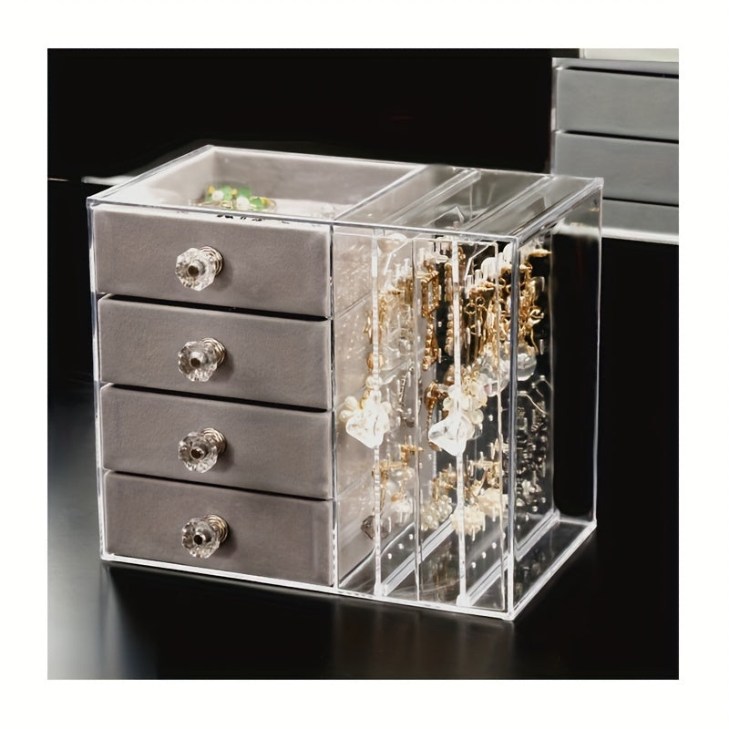 1pc Transparent Drawer-type Jewelry Storage Rack, Dust-proof Desktop Necklace Storage Display Box, Multi-functional Household Organizer