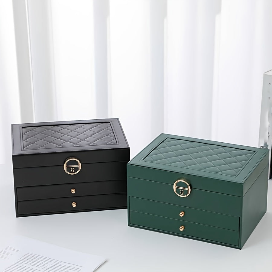 1pc Rectangle Jewelry Box, Multi-Layer, Large Capacity, Zipper Closure, Tabletop, with Practical And Exquisite Design, for Girls, Women, Mom, Friends' Birthday, Valentine'S Day, Jewelry Organizers