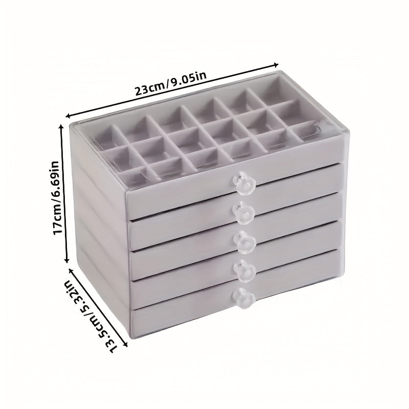 5-Tier Jewelry Organizer Box with Transparent Lid - Elegant Jewelry Storage Case, Soft Velvet-Lined Compartments, for Earrings, Necklaces, Bracelets, Rings - Vanity, Dressing Table, or Gift Box - Modern Minimalist Design, Jewelry Box, Vanity Accessory,