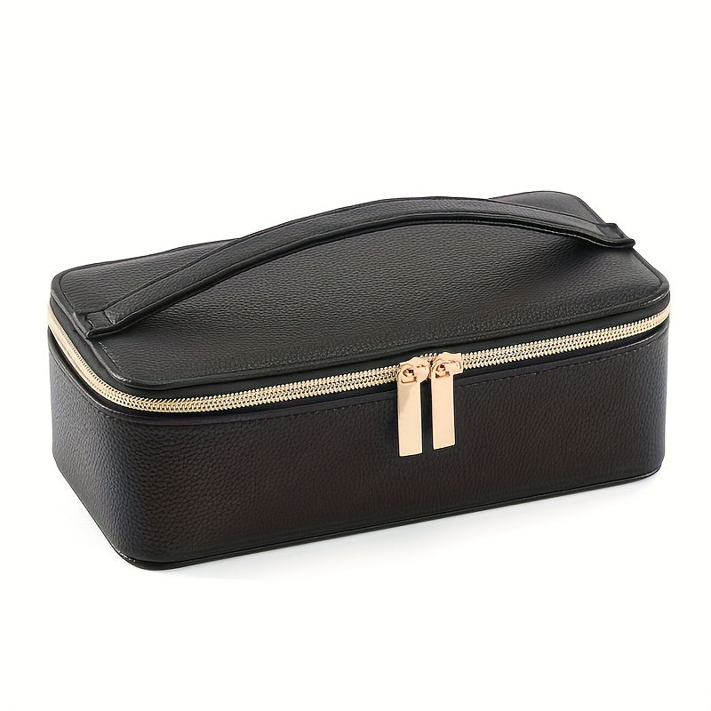 New Trendy Portable Jewelry Box Transparent Jewelry Organizer Large Faux Leather Jewelry Organizer Holiday Gift for Women, Home Dormitory Travel Use Simple Multifunctional Jewelry Box, Transparent Jewelry Bag Storage Bracelet, Earrings, Golden, Necklace,