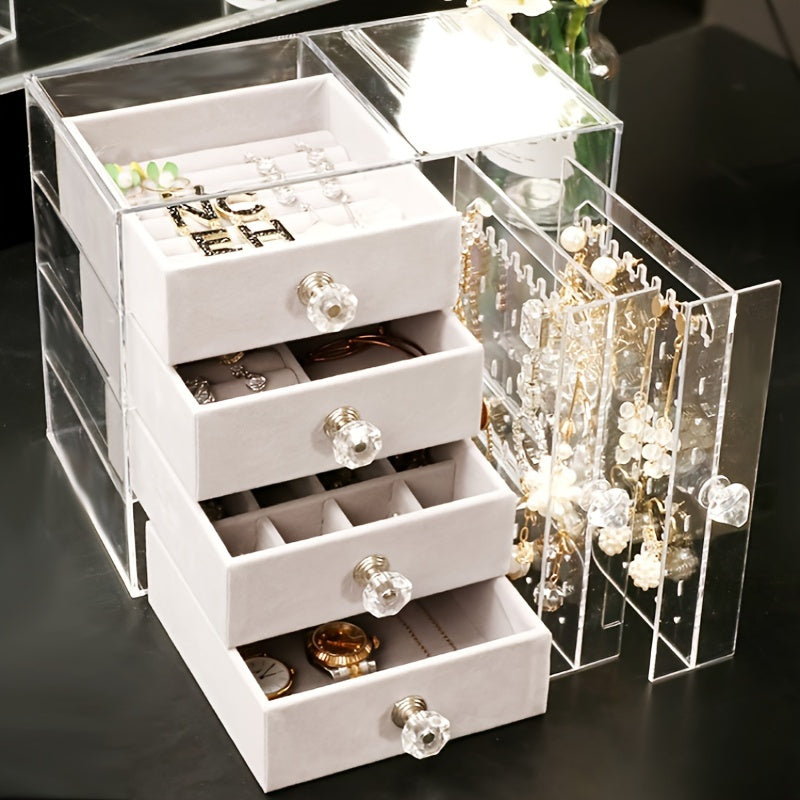 1pc Transparent Drawer-type Jewelry Storage Rack, Dust-proof Desktop Necklace Storage Display Box, Multi-functional Household Organizer