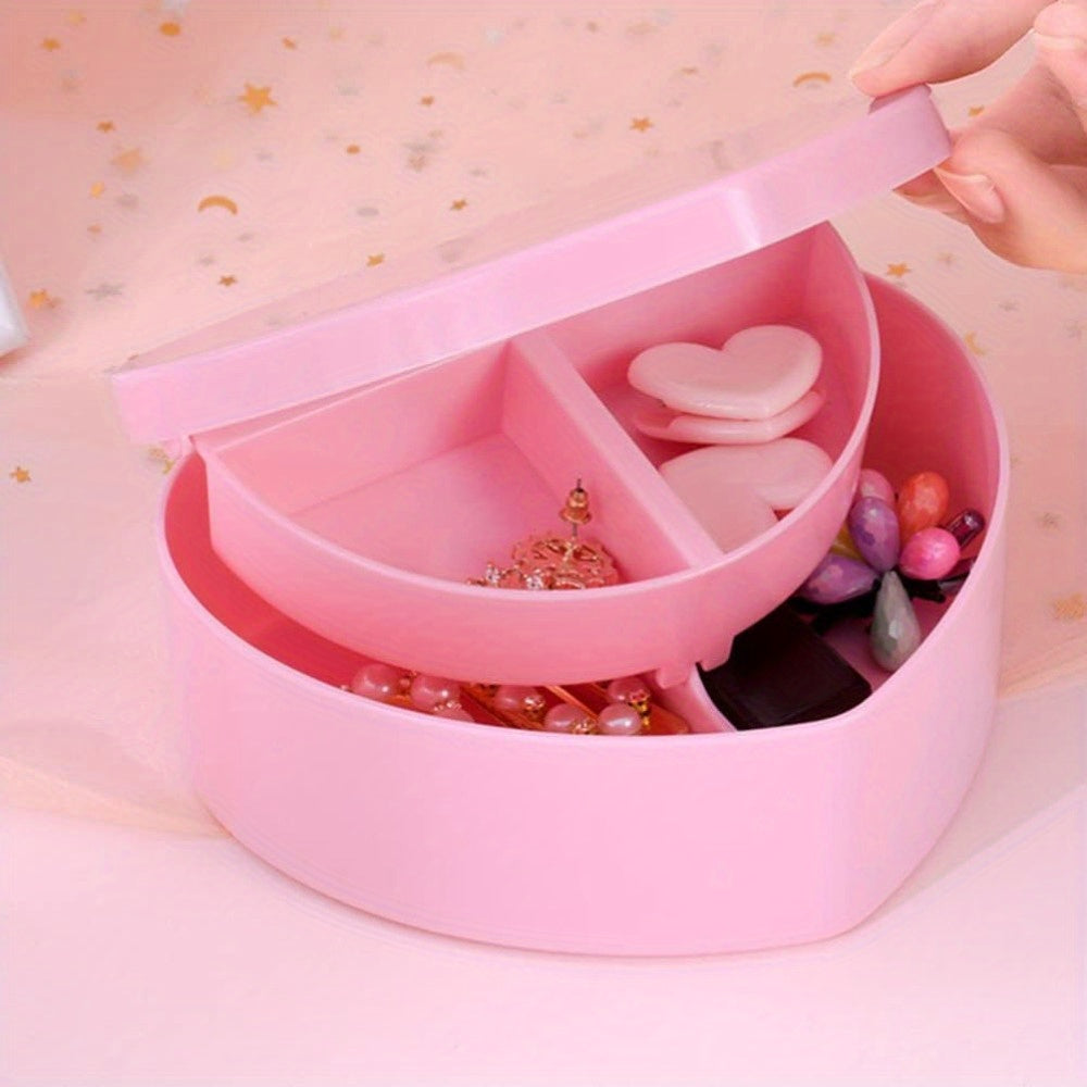 6pcs heart-shaped jewelry box - double-layer mirror storage box, lined with fabric, used for earrings, necklaces, bracelets, watches - decorative plastic storage box, jewelry storage box, decorative box, safe closing, Necklace Organizer, Bracelet Holder,