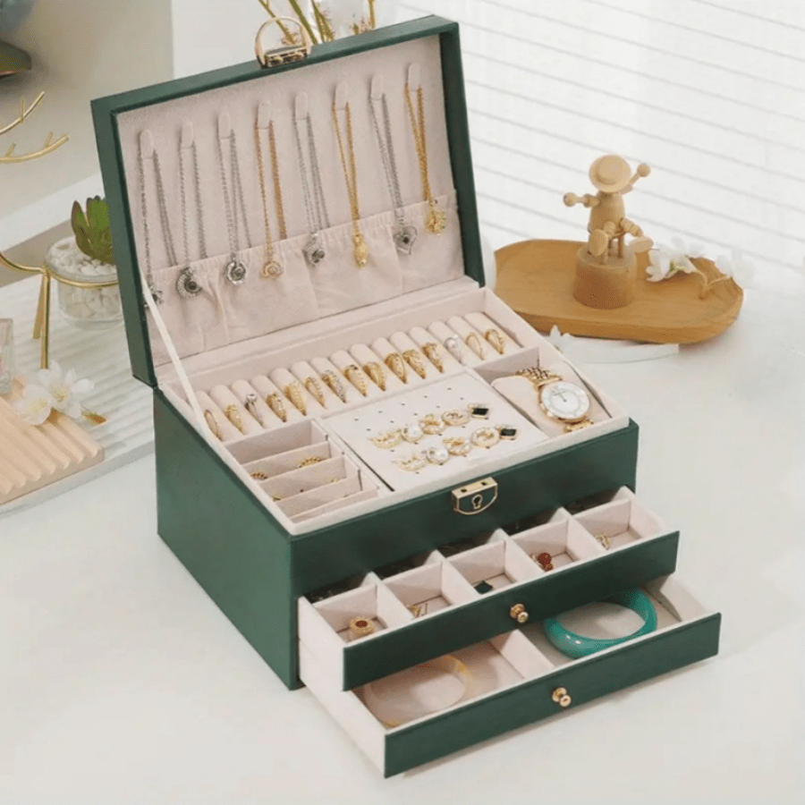 1pc Rectangle Jewelry Box, Multi-Layer, Large Capacity, Zipper Closure, Tabletop, with Practical And Exquisite Design, for Girls, Women, Mom, Friends' Birthday, Valentine'S Day, Jewelry Organizers