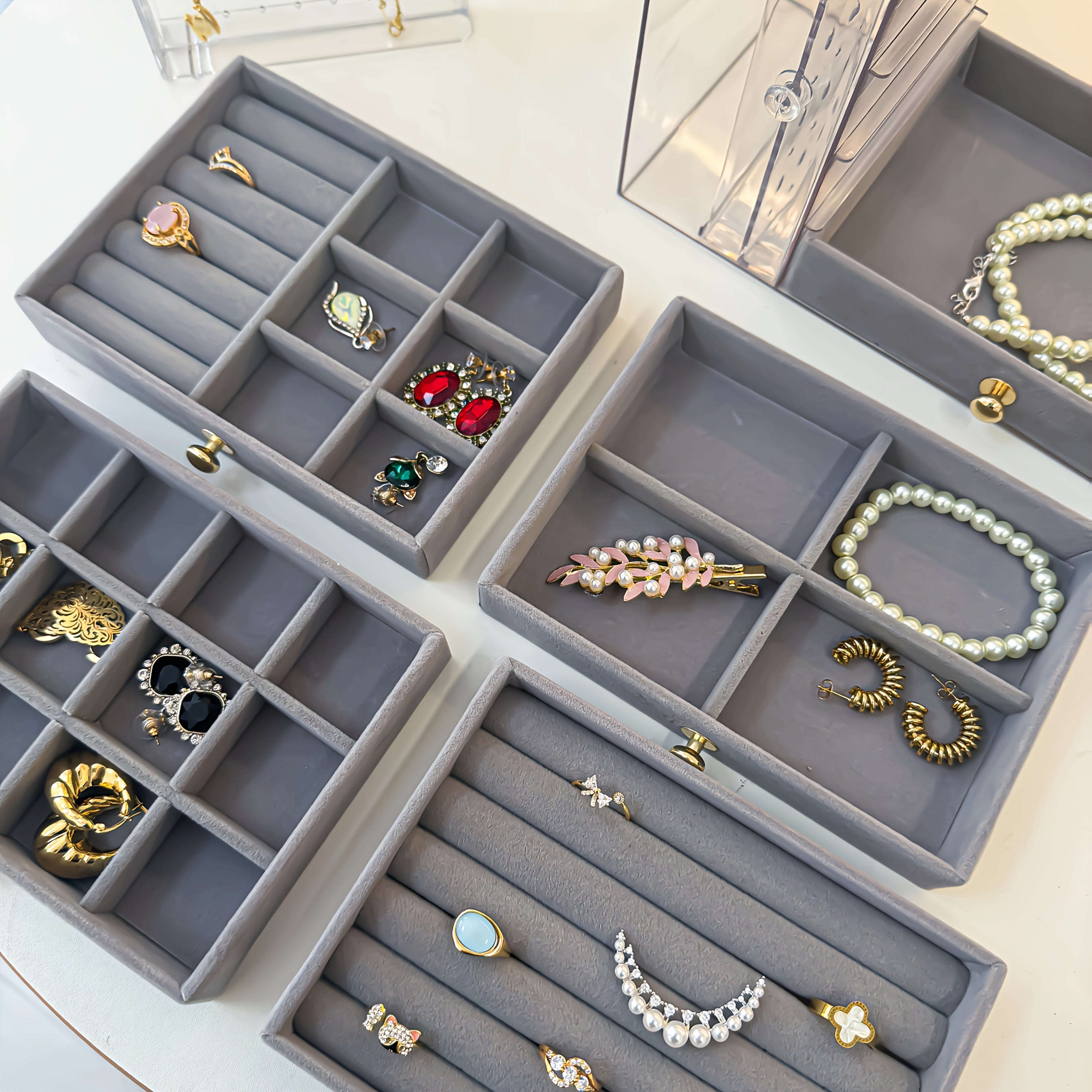 1PCJewelry Boxes & Organizers, High-end jewelry box, transparent large-capacity jewelry storage box, necklace display stand, exquisite drawer-style earring, stud, ring, necklace and bracelet storage box, multi-functional jewelry box exquisite box