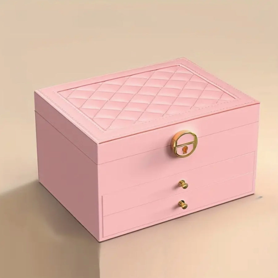 1pc Rectangle Jewelry Box, Multi-Layer, Large Capacity, Zipper Closure, Tabletop, with Practical And Exquisite Design, for Girls, Women, Mom, Friends' Birthday, Valentine'S Day, Jewelry Organizers