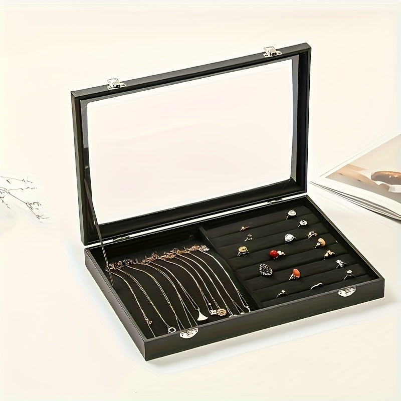 Large Capacity Jewelry Organizer Box with Transparent Lid - Elegant Necklace & Earring Storage Case, Soft Fabric-Lined Interior, Secure Snap Closure, Durable Plastic Desktop Display for Home or Retail Use, Jewelry Box, Jewelry Boxes