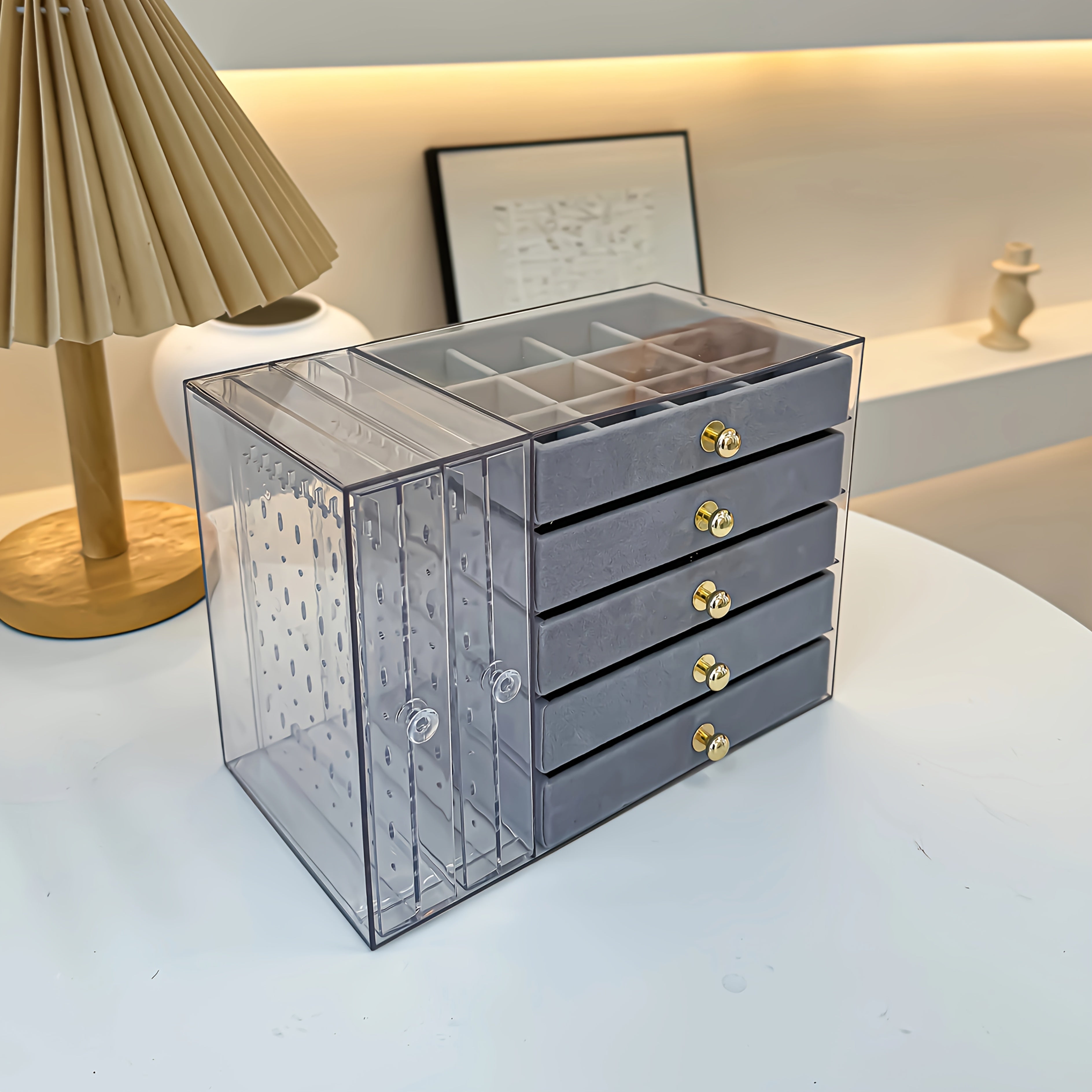 1PCJewelry Boxes & Organizers, High-end jewelry box, transparent large-capacity jewelry storage box, necklace display stand, exquisite drawer-style earring, stud, ring, necklace and bracelet storage box, multi-functional jewelry box exquisite box