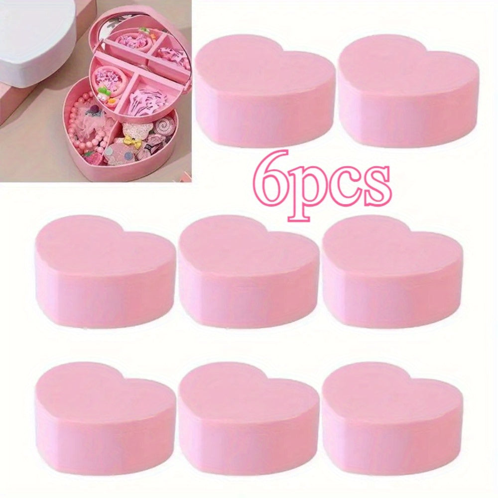 6pcs heart-shaped jewelry box - double-layer mirror storage box, lined with fabric, used for earrings, necklaces, bracelets, watches - decorative plastic storage box, jewelry storage box, decorative box, safe closing, Necklace Organizer, Bracelet Holder,