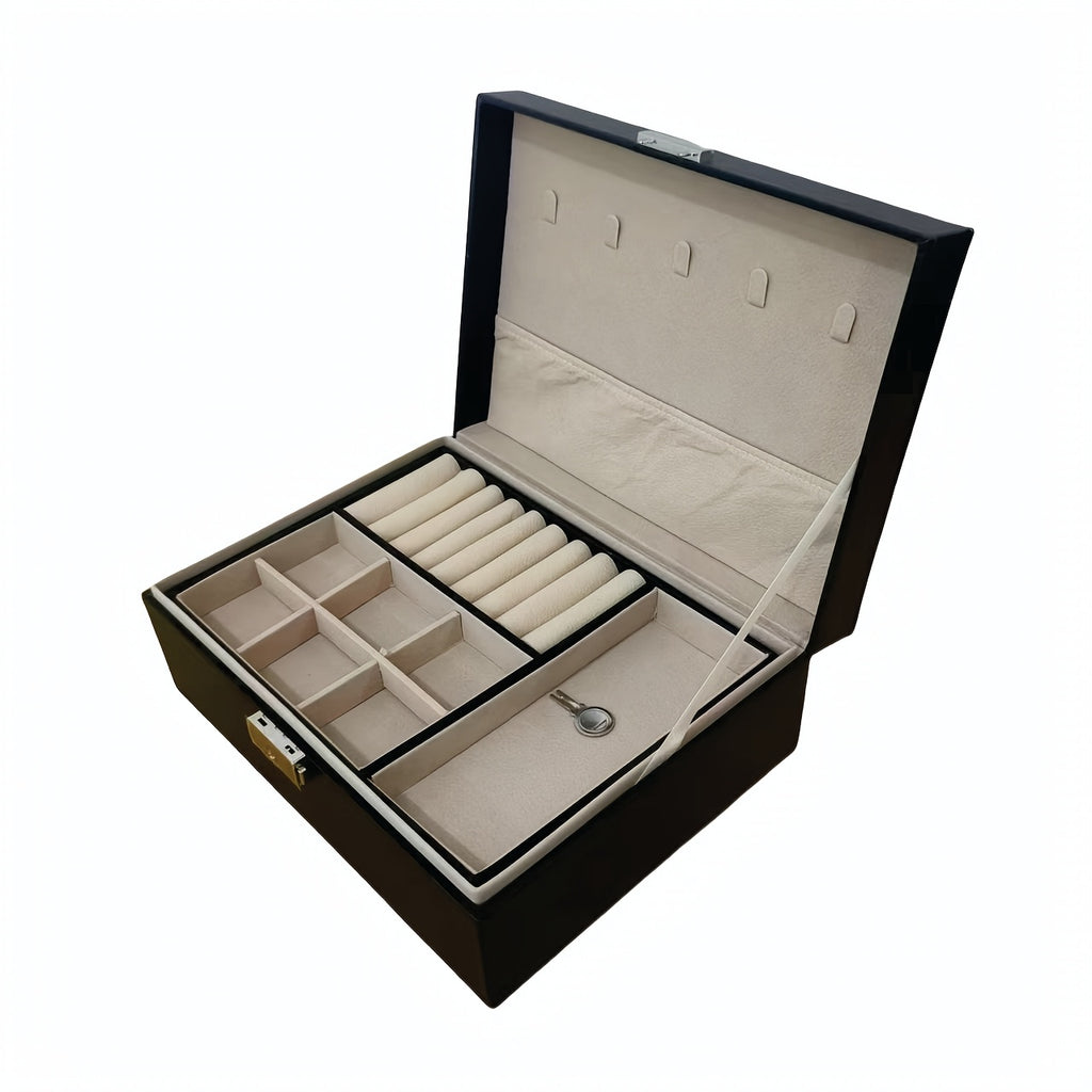 Women'S Jewelry Organizer Box with Soft Interior Lining - Elegant Black Exterior, Multi-Tier Storage Case for Necklaces, Rings, Earrings, Bracelets - Portable Jewelry armoire for Home, Travel, Gift - Durable Construction Jewelry Storage Organizer, Home