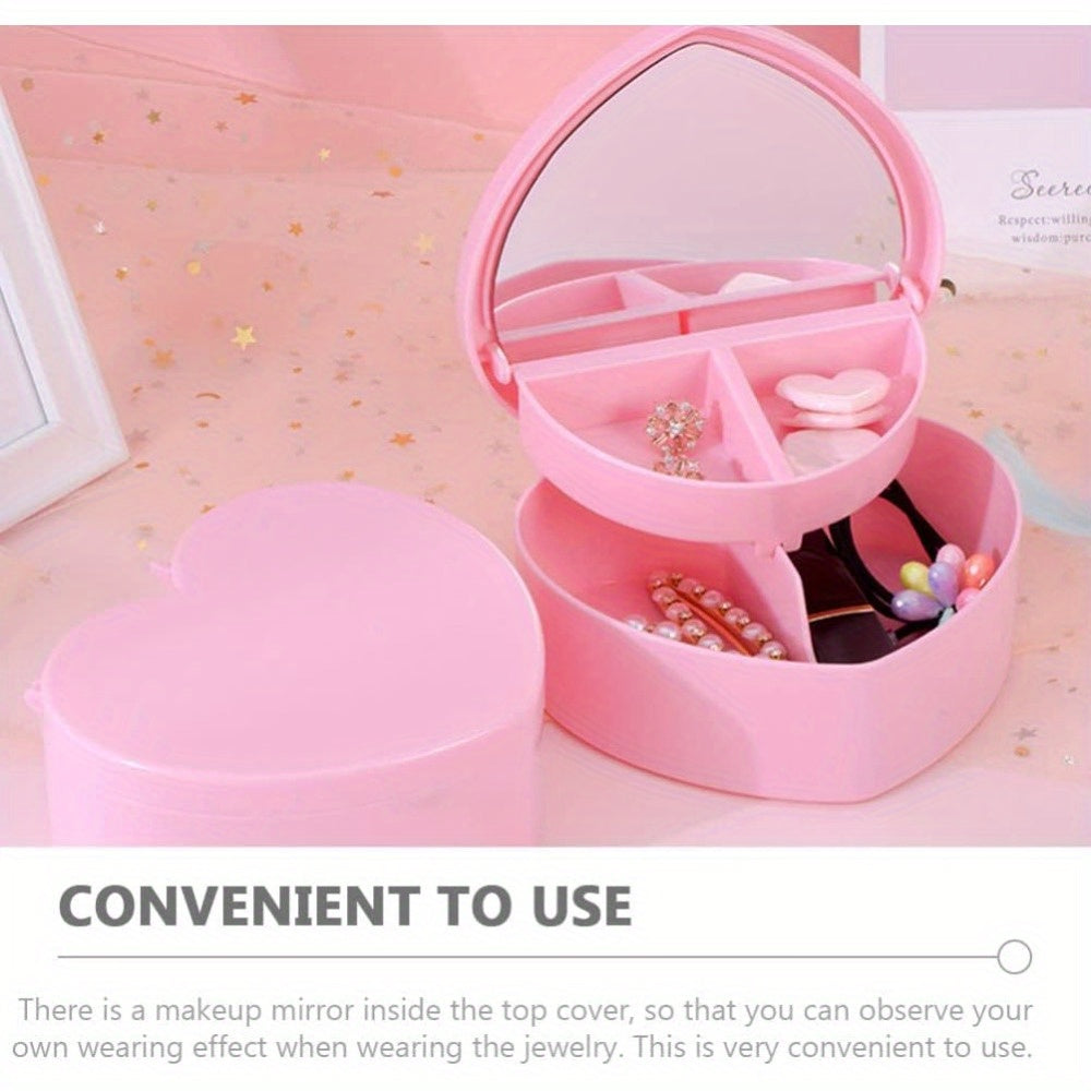 6pcs heart-shaped jewelry box - double-layer mirror storage box, lined with fabric, used for earrings, necklaces, bracelets, watches - decorative plastic storage box, jewelry storage box, decorative box, safe closing, Necklace Organizer, Bracelet Holder,