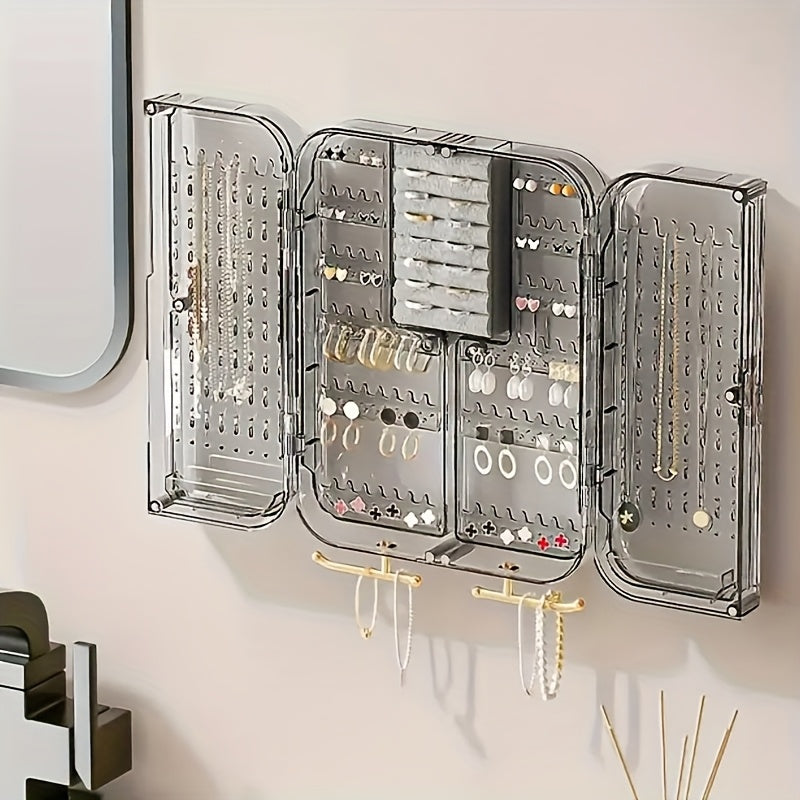 2pcs Wall-Mounted Jewelry Organizer Box, Large Capacity Clear Plastic Storage for Earrings, Necklaces & Accessories, Stylish Wall Decor & Perfect Gift for Mother’s Day or Holidays, Wallmounted Organizer | Transparent Storage | Grid Layout Storage, Jewelry