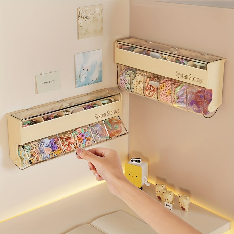 Fashionable Beige Hair Accessory Storage Box - Multi-layer Dustproof and Waterproof Storage Box, Suitable for Jewelry, Headbands, Clips, etc. - Wall-mounted, No Drilling Required, Jewelry Box, Jewelry Boxes