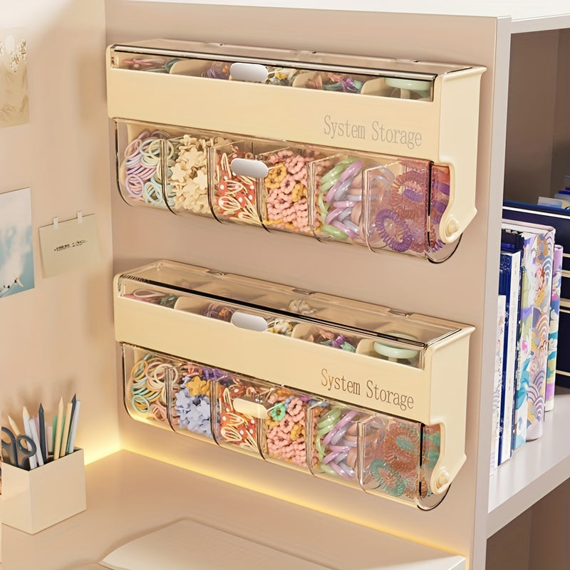 Fashionable Beige Hair Accessory Storage Box - Multi-layer Dustproof and Waterproof Storage Box, Suitable for Jewelry, Headbands, Clips, etc. - Wall-mounted, No Drilling Required, Jewelry Box, Jewelry Boxes
